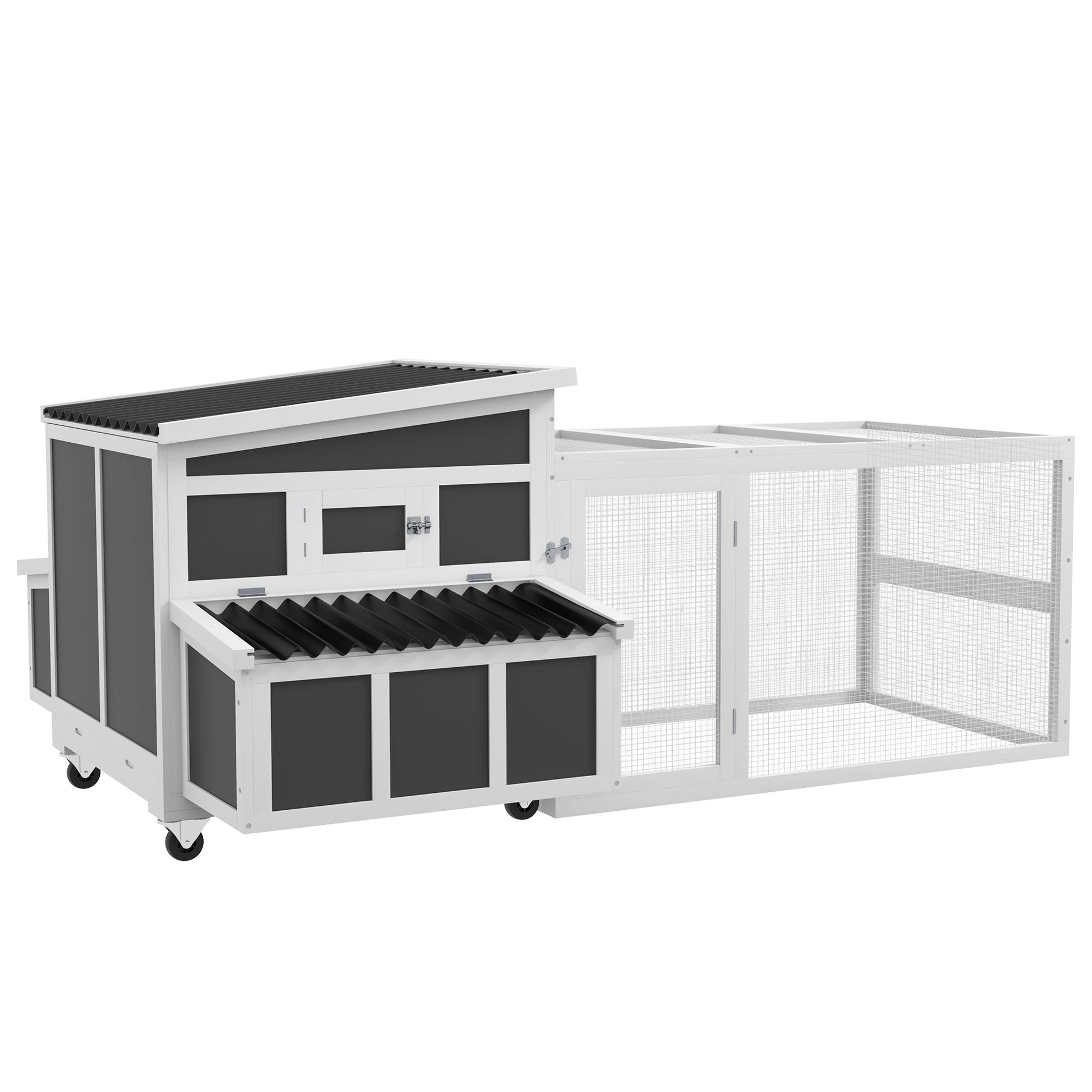 KFX-0621501 Wooden Chicken Coop with Nesting Box, Pull-Out Tray, and Run for Up to 6 Chickens in Dark Gray