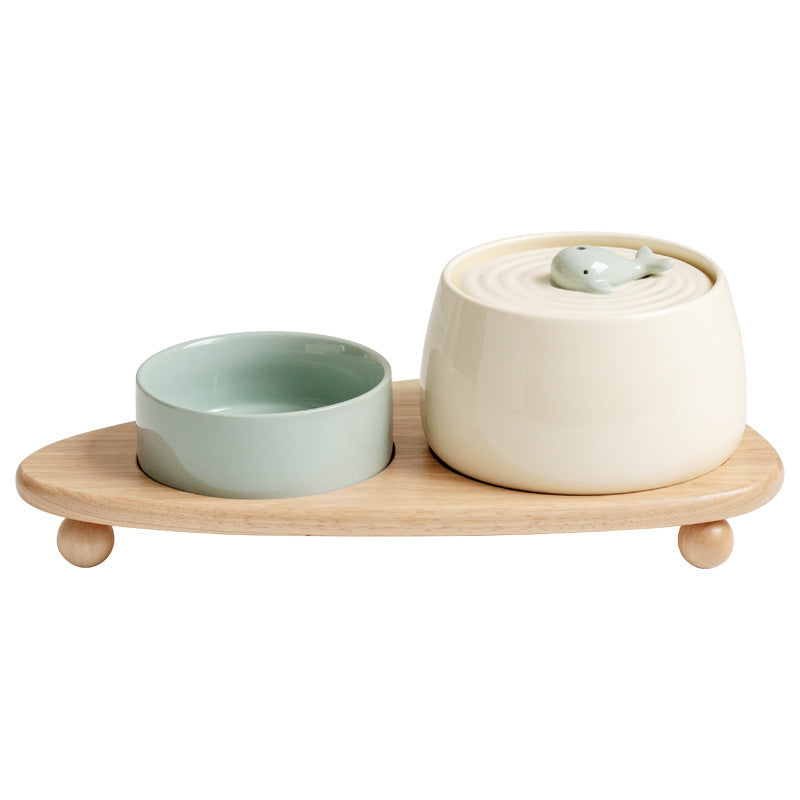KFX-0623677 Ceramic Automatic Circulating Water Dispenser with Filter and Grain Bowl for Cats