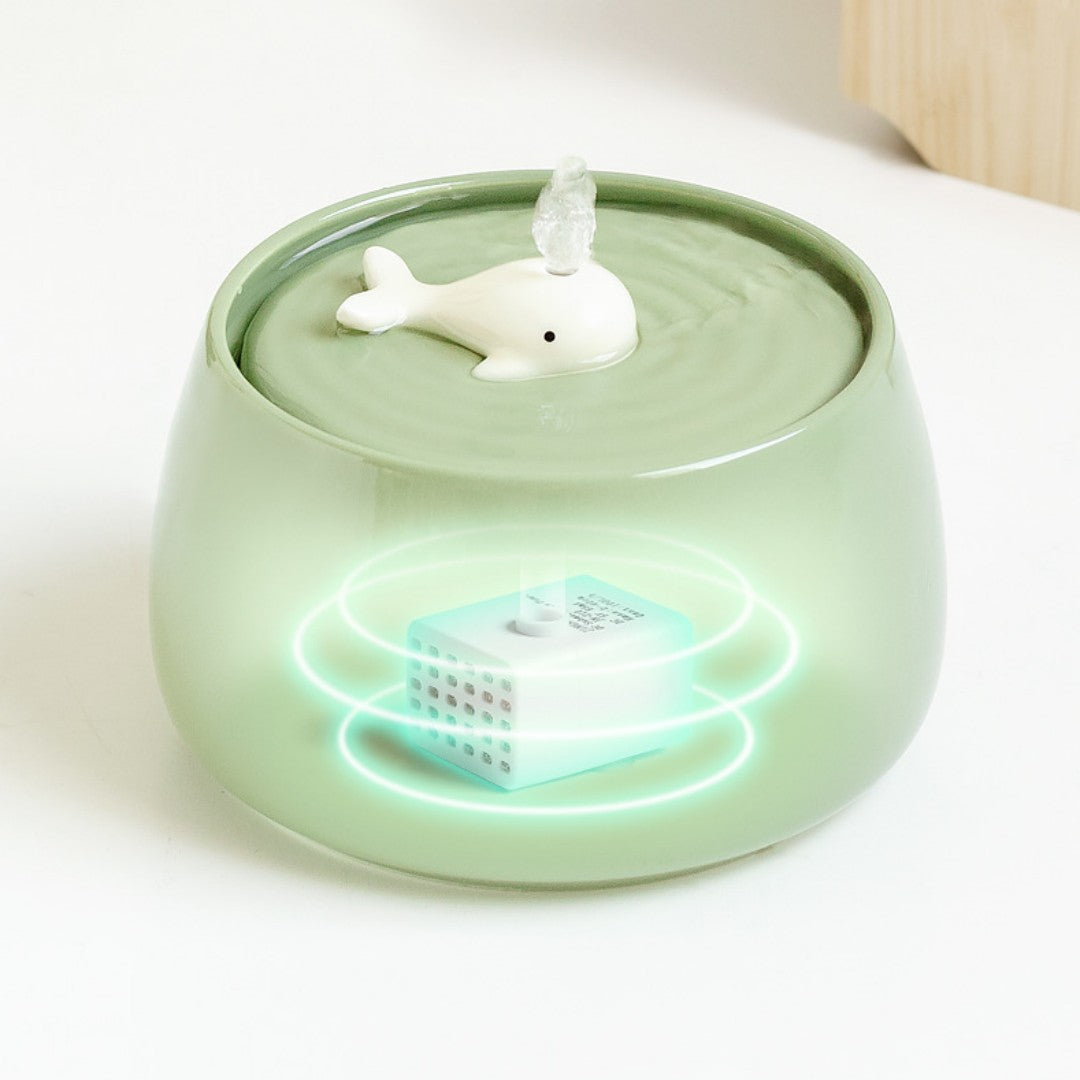 KFX-0623677 Ceramic Automatic Circulating Water Dispenser with Filter and Grain Bowl for Cats