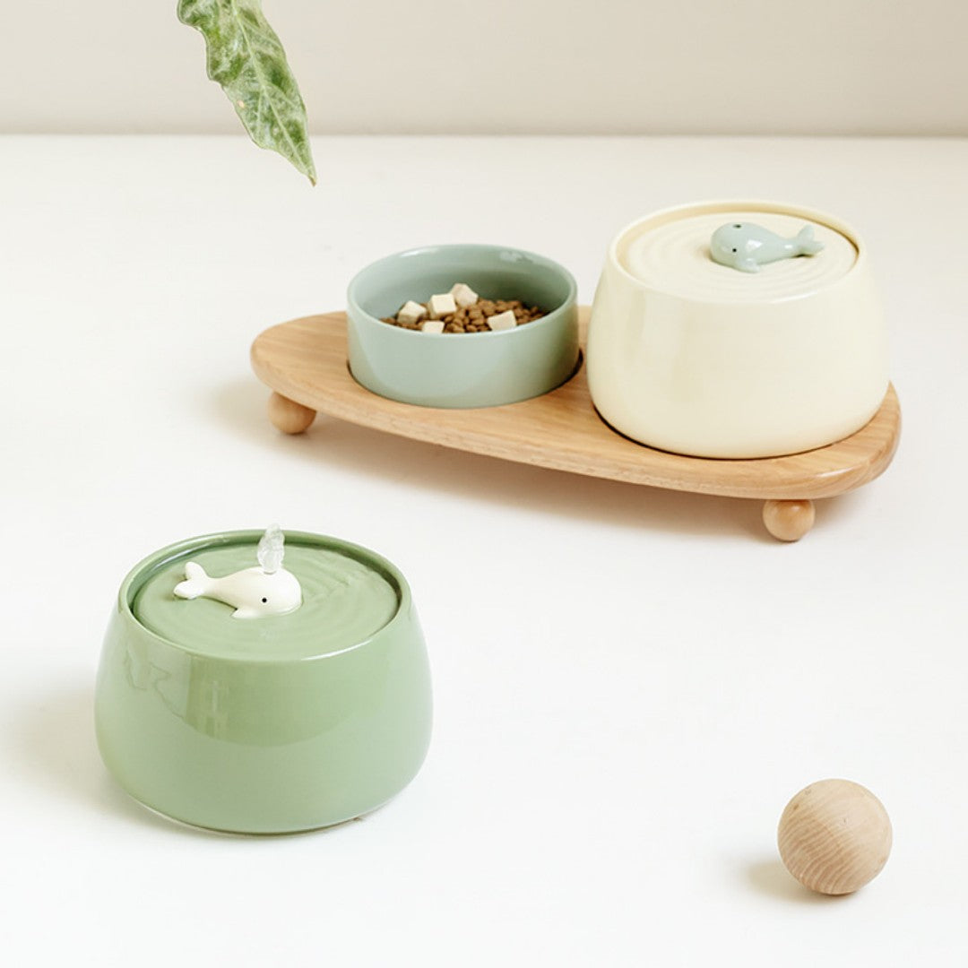 KFX-0623677 Ceramic Automatic Circulating Water Dispenser with Filter and Grain Bowl for Cats