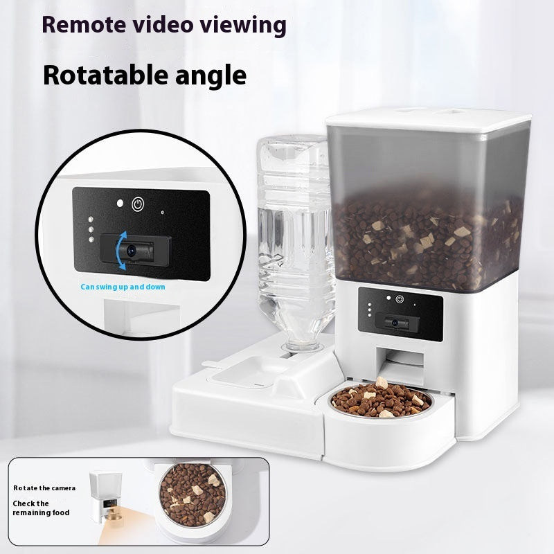 KFX-0623805 Smart Pet Feeder with Video and Voice Call Functionality, Timed Food & Water Dispenser, Stainless Steel Bowl