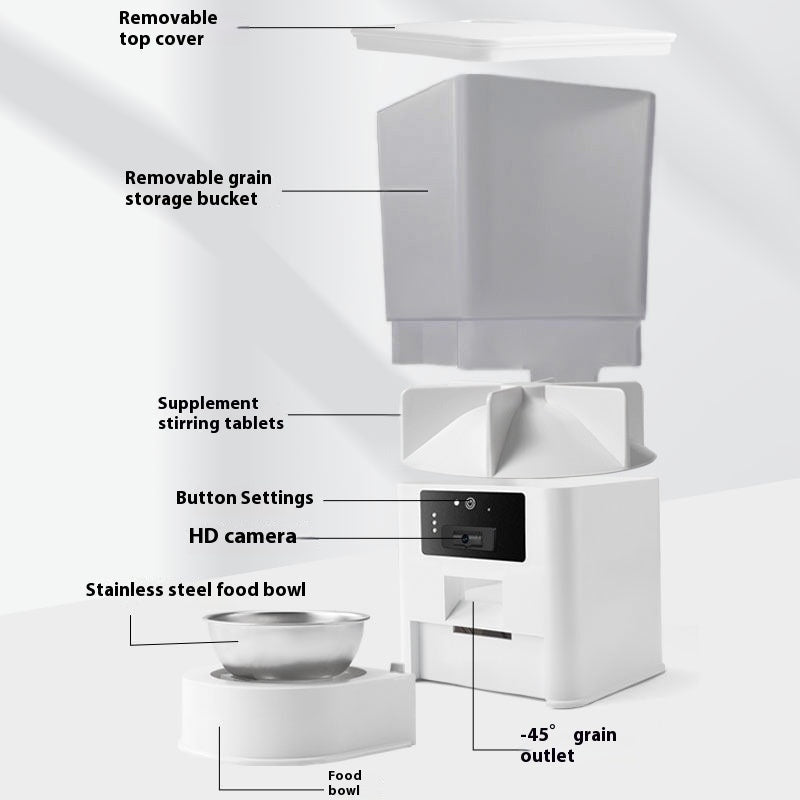 KFX-0623805 Smart Pet Feeder with Video and Voice Call Functionality, Timed Food & Water Dispenser, Stainless Steel Bowl