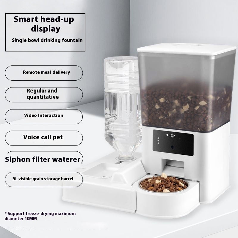 KFX-0623805 Smart Pet Feeder with Video and Voice Call Functionality, Timed Food & Water Dispenser, Stainless Steel Bowl