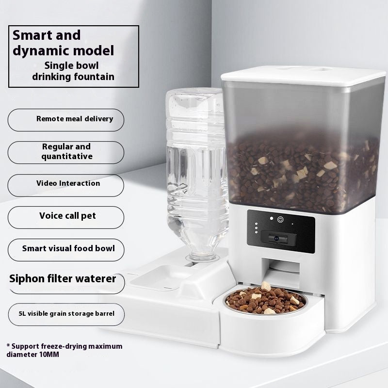 KFX-0623805 Smart Pet Feeder with Video and Voice Call Functionality, Timed Food & Water Dispenser, Stainless Steel Bowl