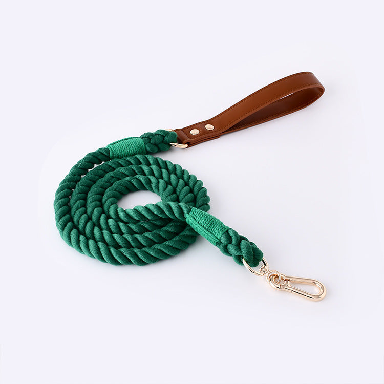 KFX-0627389 Cotton Rope and Leather Dog Leash and Collar Set for Medium to Large Dogs - Multiple Color Options Available