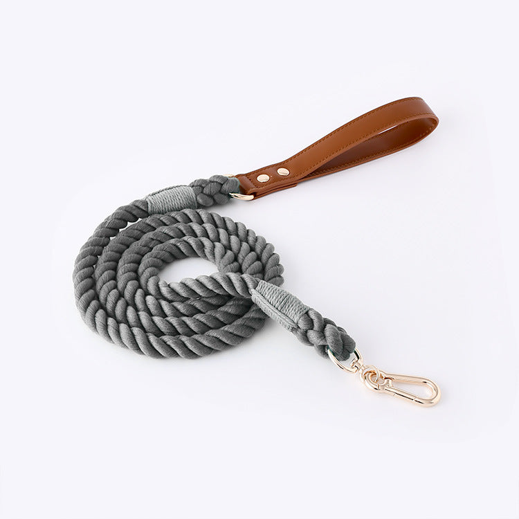 KFX-0627389 Cotton Rope and Leather Dog Leash and Collar Set for Medium to Large Dogs - Multiple Color Options Available
