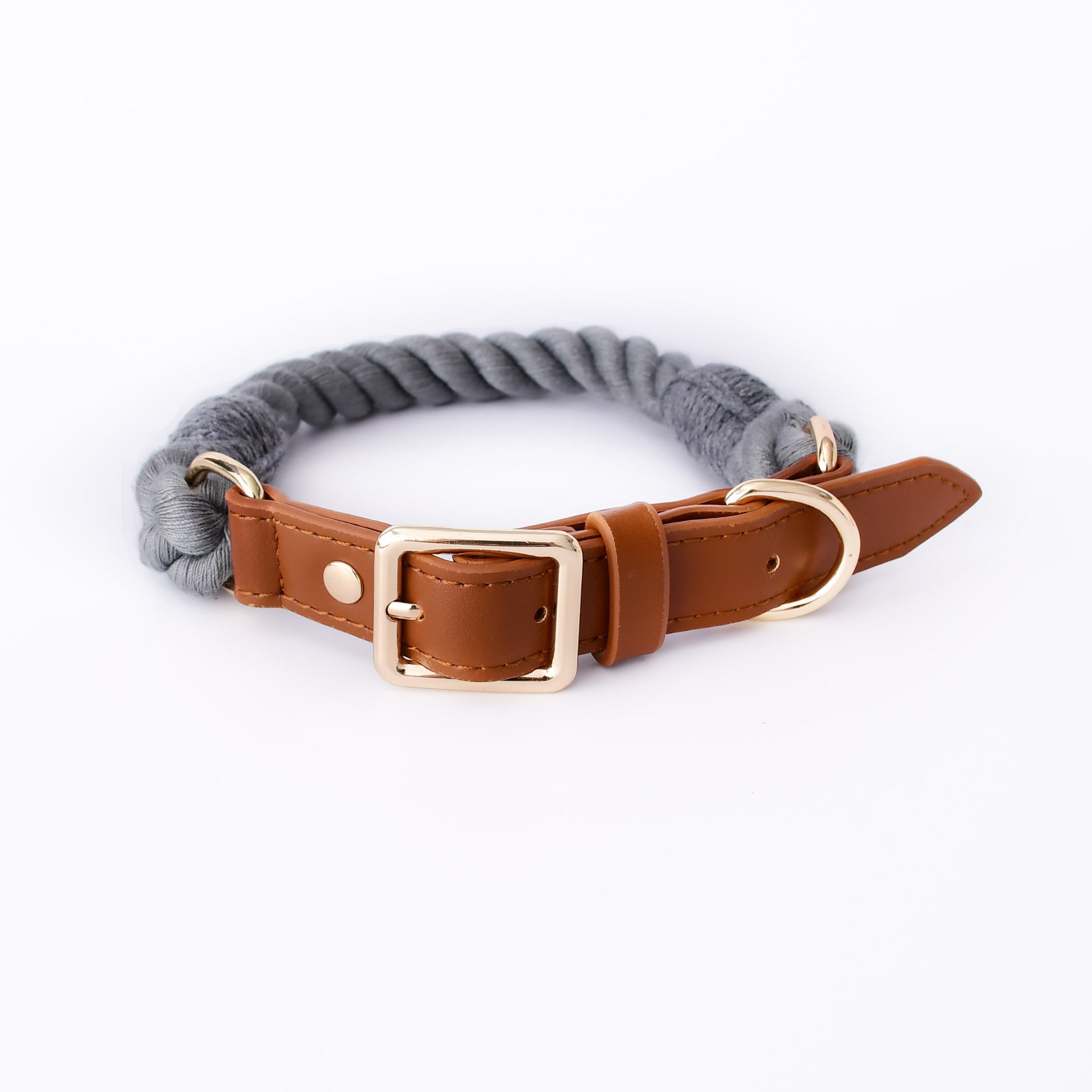 KFX-0627389 Cotton Rope and Leather Dog Leash and Collar Set for Medium to Large Dogs - Multiple Color Options Available
