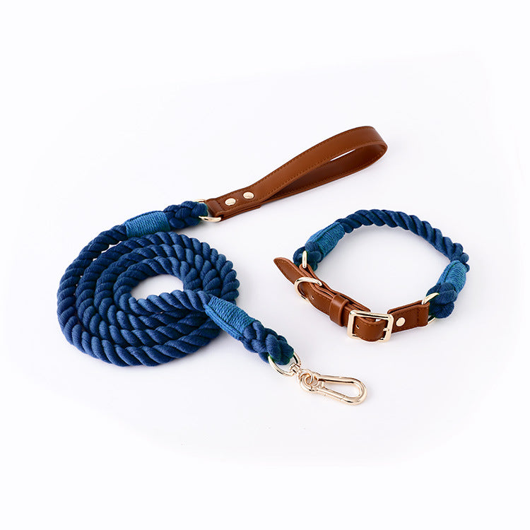 KFX-0627389 Cotton Rope and Leather Dog Leash and Collar Set for Medium to Large Dogs - Multiple Color Options Available