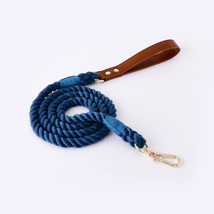 KFX-0627389 Cotton Rope and Leather Dog Leash and Collar Set for Medium to Large Dogs - Multiple Color Options Available