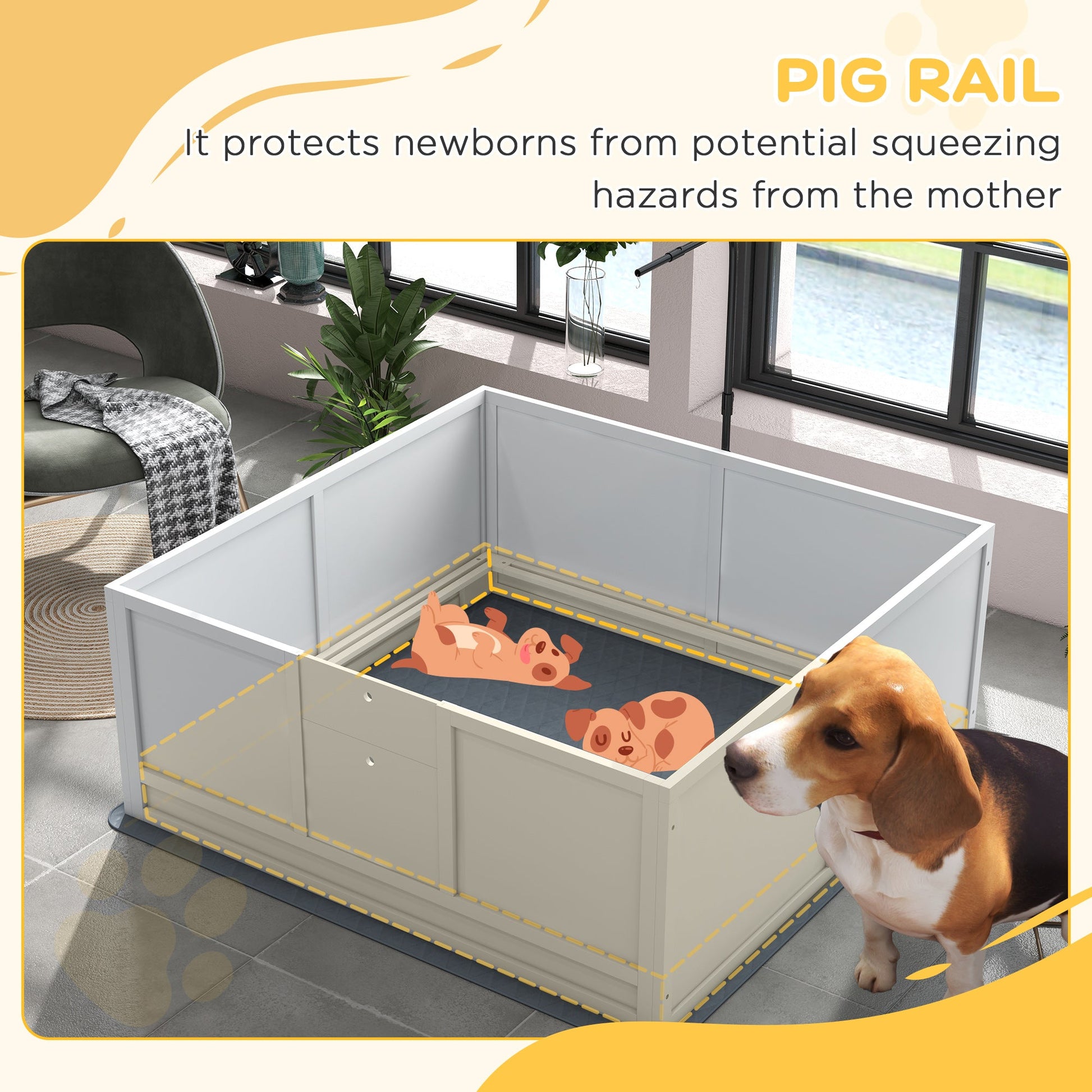 KFX-0629053 Whelping Box with Adjustable Door and Pig Rail for Safe Puppy Birth, 49" x 48"