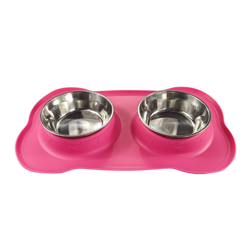 KFX-0629565 Silicone Double Dog Bowl with Stainless Steel Insert - Large and Small Sizes Available