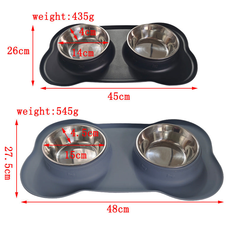 KFX-0629565 Silicone Double Dog Bowl with Stainless Steel Insert - Large and Small Sizes Available