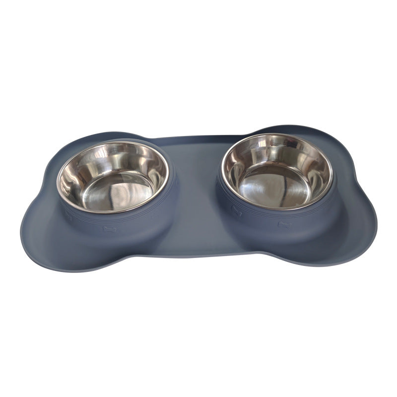 KFX-0629565 Silicone Double Dog Bowl with Stainless Steel Insert - Large and Small Sizes Available