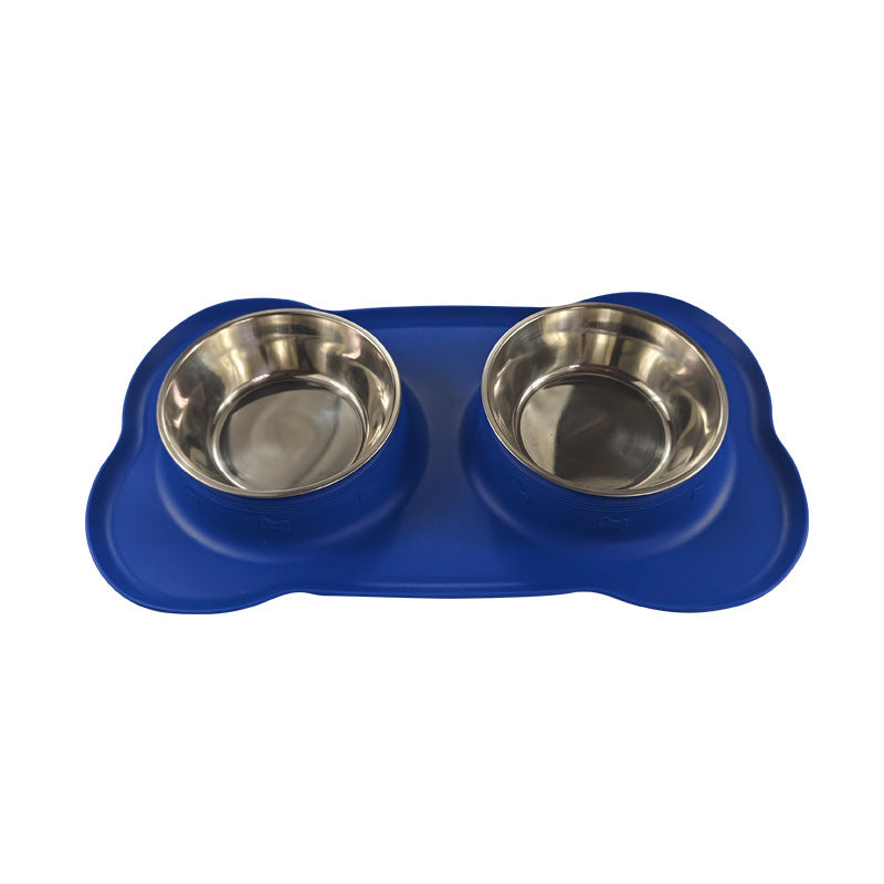 KFX-0629565 Silicone Double Dog Bowl with Stainless Steel Insert - Large and Small Sizes Available