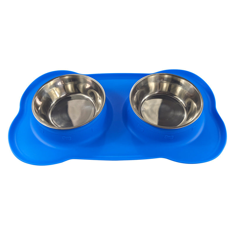 KFX-0629565 Silicone Double Dog Bowl with Stainless Steel Insert - Large and Small Sizes Available
