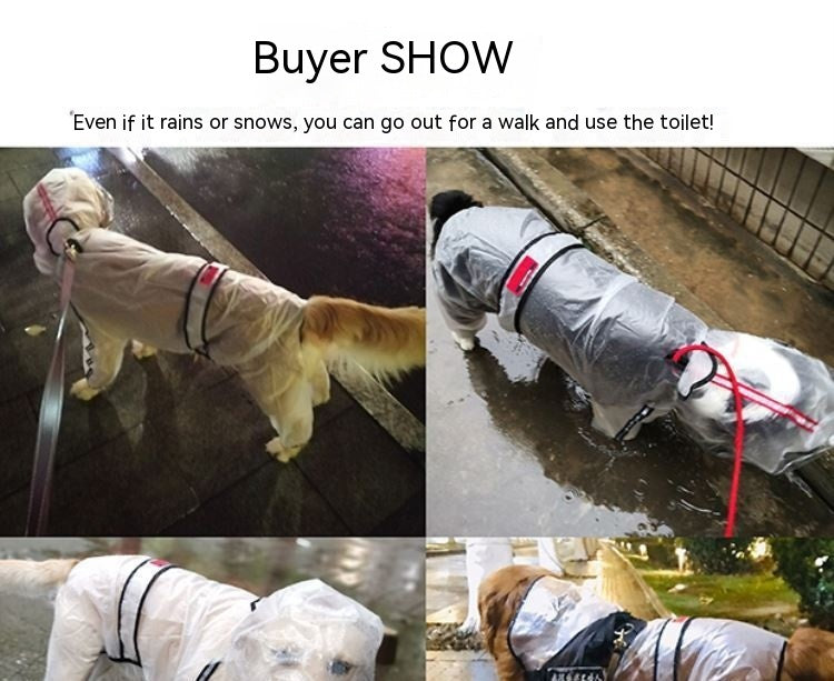 KFX-0631741 Waterproof Transparent Raincoat for Large Dogs - Casual Pet Clothing in Various Sizes