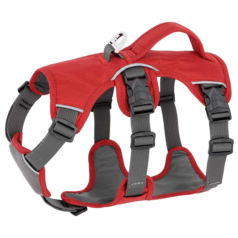 KFX-0632637 Adjustable Dog Traction Chest Strap with Oxford Fabric and Breathable Mesh - Red/Grey