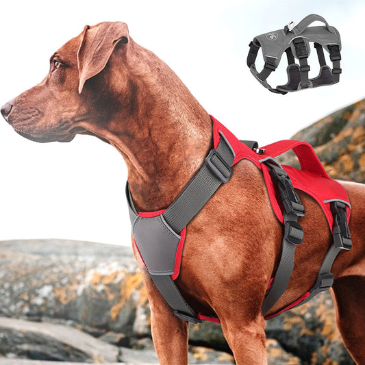 KFX-0632637 Adjustable Dog Traction Chest Strap with Oxford Fabric and Breathable Mesh - Red/Grey