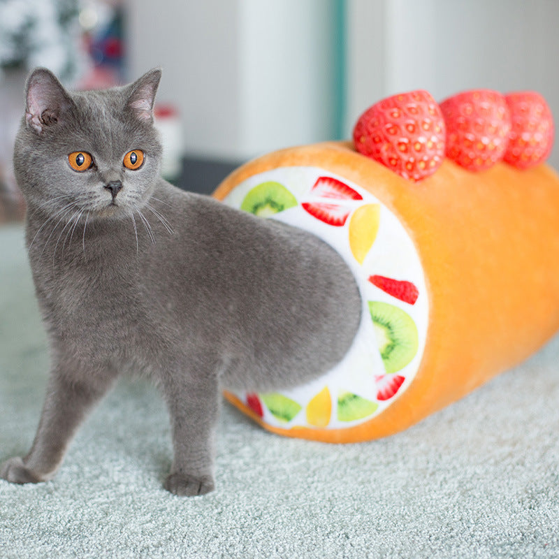KFX-0633405 Cake Roll Plush Cat Litter with Sponge Filling and Mesh Bag - 40cm Height