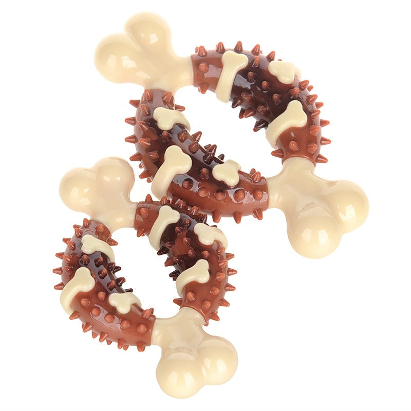 KFX-0634173 Durable Nylon TPR Dog Molar Toy - Bite-Resistant Double Color Bone