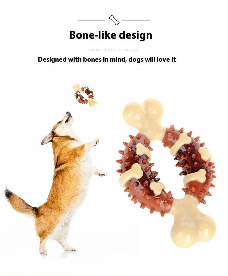 KFX-0634173 Durable Nylon TPR Dog Molar Toy - Bite-Resistant Double Color Bone