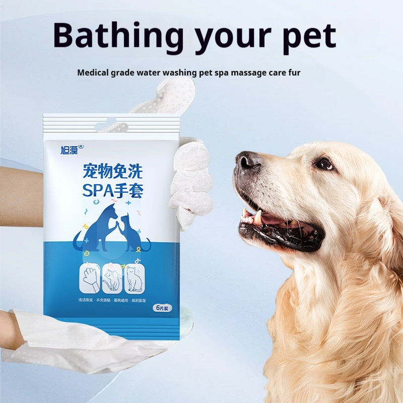 KFX-0634941 Pet Bath-Free Cleaning Gloves - Disposable Non-Woven Fabric Wipes for Dogs (6 Pack)