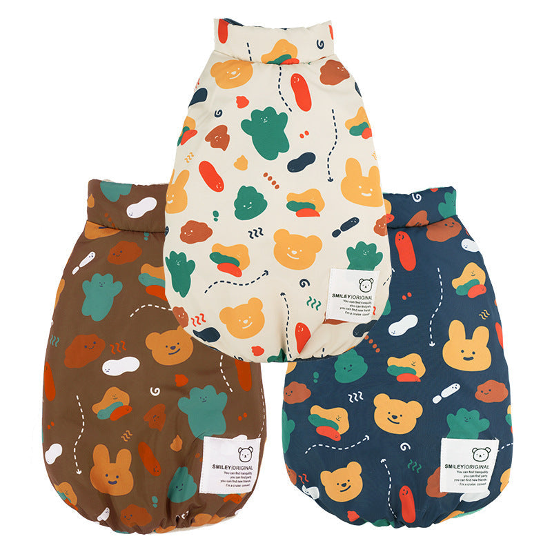 KFX-0638781 Cartoon Double-Sided Vest Coat for Pets in Dark Blue, Apricot, and Dark Brown, Available in Multiple Sizes