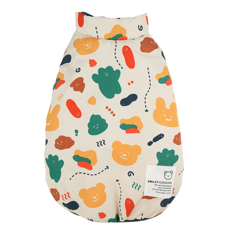 KFX-0638781 Cartoon Double-Sided Vest Coat for Pets in Dark Blue, Apricot, and Dark Brown, Available in Multiple Sizes