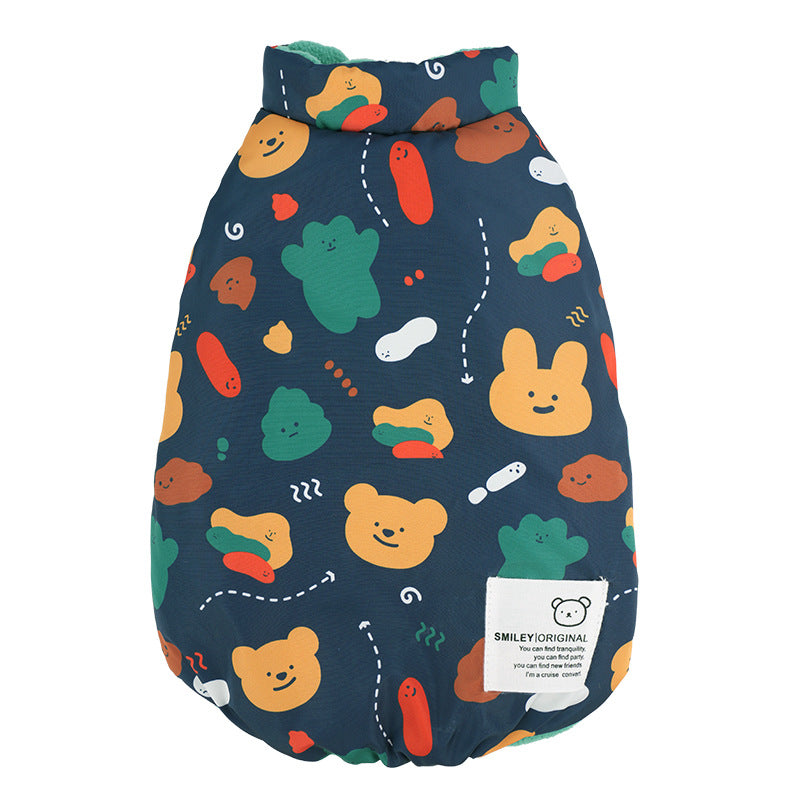KFX-0638781 Cartoon Double-Sided Vest Coat for Pets in Dark Blue, Apricot, and Dark Brown, Available in Multiple Sizes