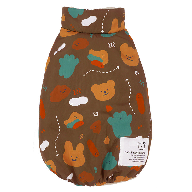 KFX-0638781 Cartoon Double-Sided Vest Coat for Pets in Dark Blue, Apricot, and Dark Brown, Available in Multiple Sizes