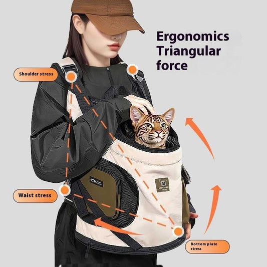 KFX-0641341 Adjustable Drawstring Portable Cat Backpack with Built-in Safety Buckle - Brown and Egg Color Options