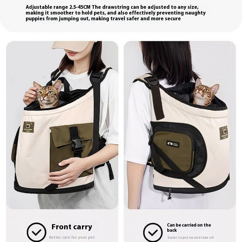 KFX-0641341 Adjustable Drawstring Portable Cat Backpack with Built-in Safety Buckle - Brown and Egg Color Options