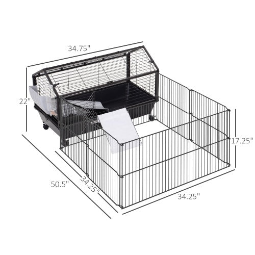 KFX-0642749 Small Animal Playpen Cage with Rolling Casters and Water Bottle - 35" L, Durable Steel, Easy Access Design