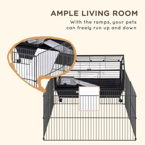 KFX-0642749 Small Animal Playpen Cage with Rolling Casters and Water Bottle - 35" L, Durable Steel, Easy Access Design