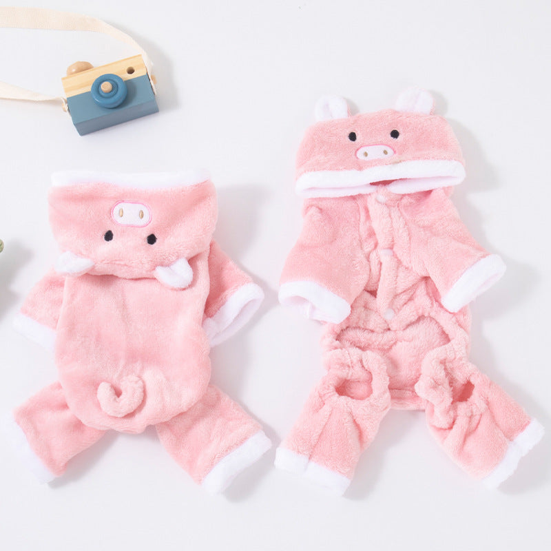 KFX-0643517 Cozy Coral Fleece Pig Costume for Cats & Small Dogs - Fleece-Lined Pet Apparel