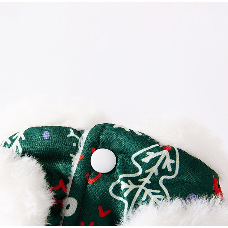 KFX-0643645 Cozy Green Christmas Dog Shirt with Snowman Patch and D-Ring for Small Pets