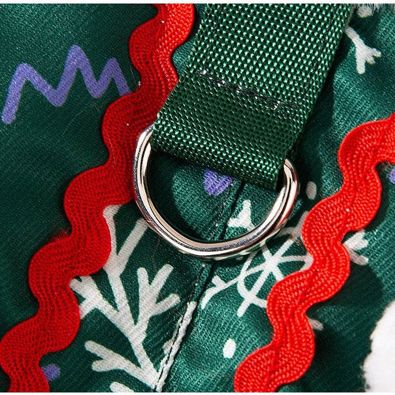 KFX-0643645 Cozy Green Christmas Dog Shirt with Snowman Patch and D-Ring for Small Pets