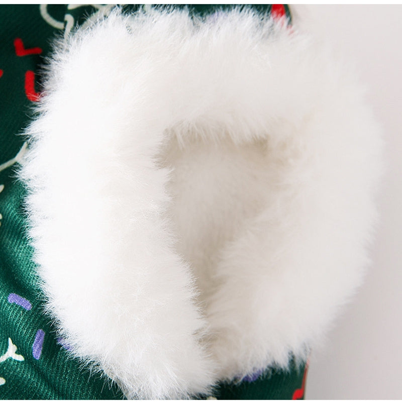KFX-0643645 Cozy Green Christmas Dog Shirt with Snowman Patch and D-Ring for Small Pets