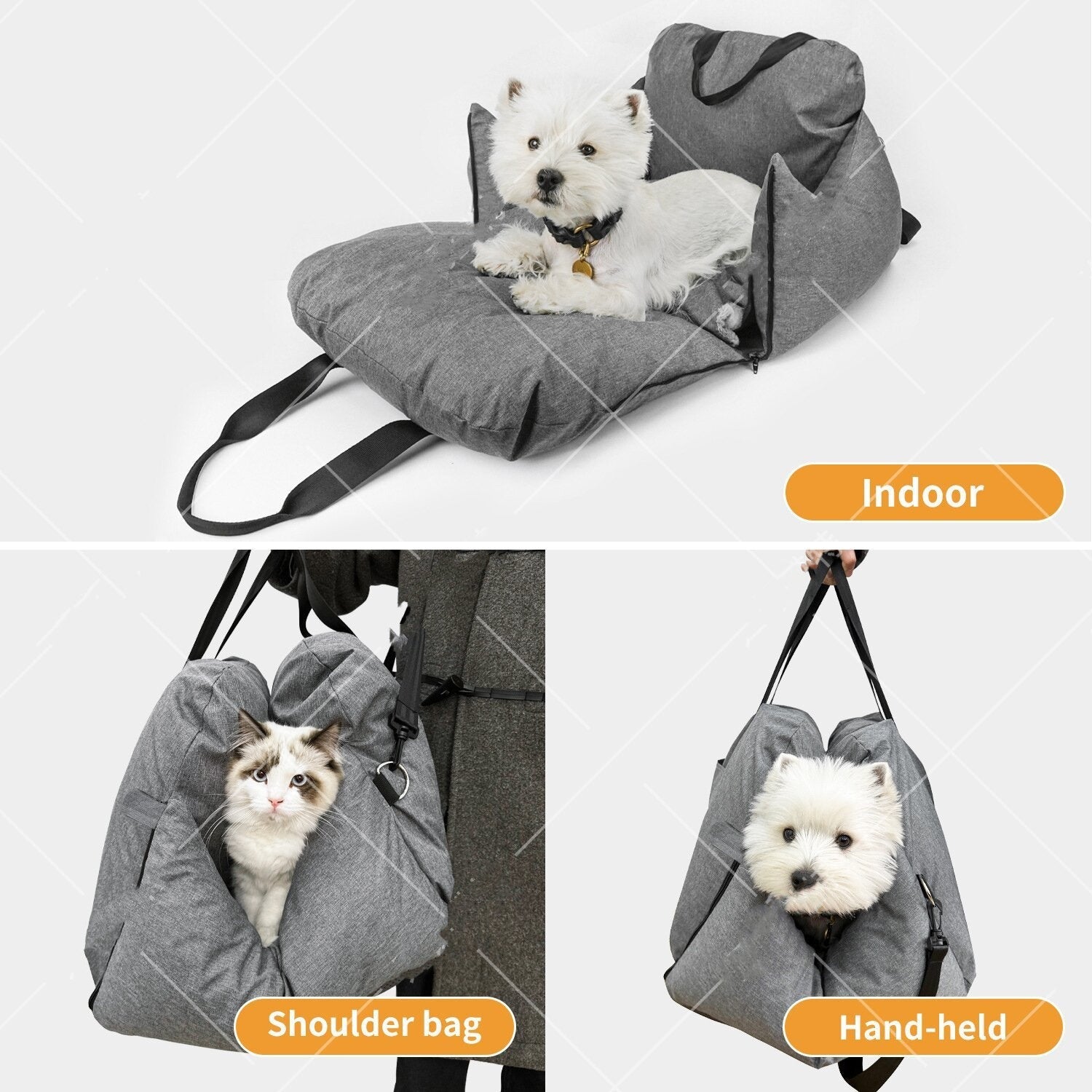 KFX-0643901 Removable and Washable Pet Car Kennel in Beige and Gray - 60x50x38 cm for Dogs