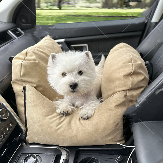 KFX-0643901 Removable and Washable Pet Car Kennel in Beige and Gray - 60x50x38 cm for Dogs