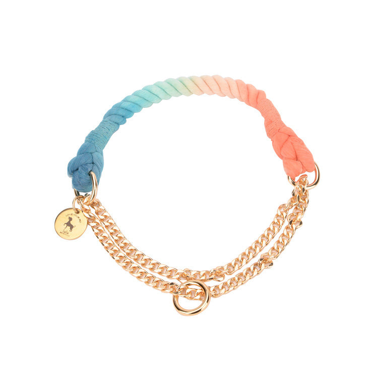 KFX-0644669 Hand-Woven Gradient Color Dog Collar - Cotton Thread, All Seasons, Available in Small, Medium, and Large