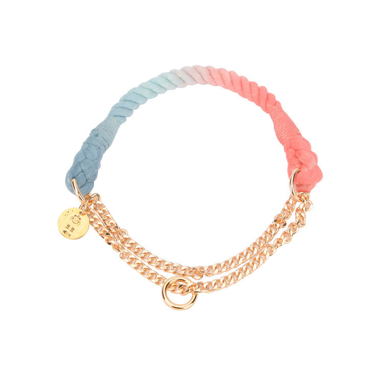 KFX-0644669 Hand-Woven Gradient Color Dog Collar - Cotton Thread, All Seasons, Available in Small, Medium, and Large