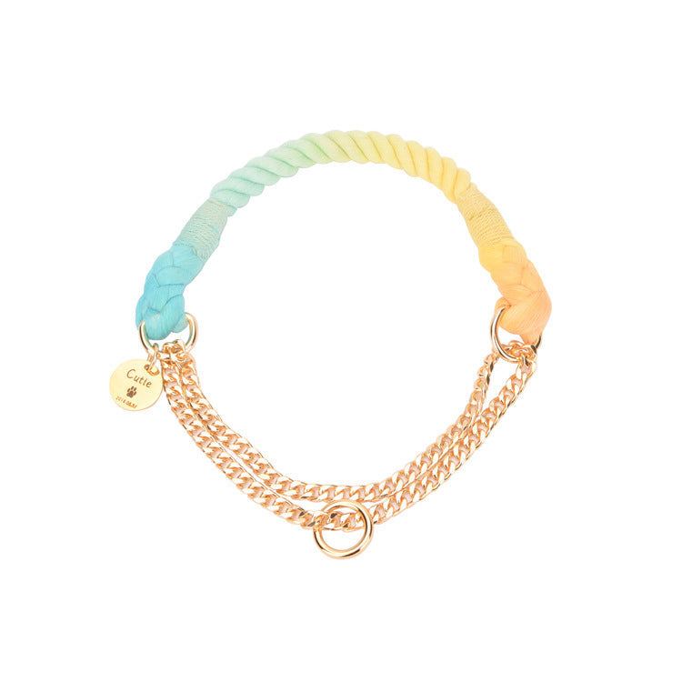 KFX-0644669 Hand-Woven Gradient Color Dog Collar - Cotton Thread, All Seasons, Available in Small, Medium, and Large