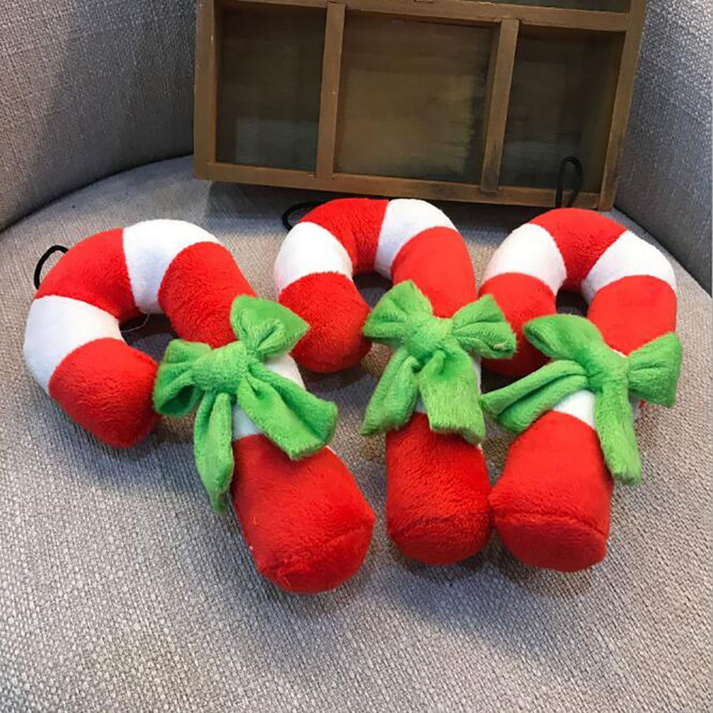 KFX-0645693 Vibrant Red, White and Green Plush Molar Toy for Dogs