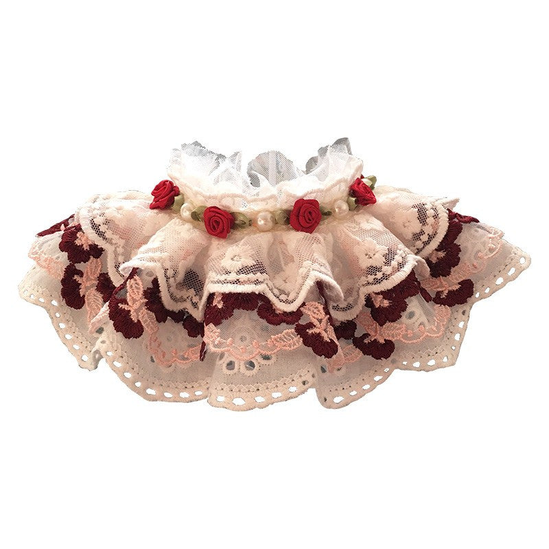 KFX-0647101 Cotton Lace Adjustable Bib Scarf for Pets - Available in Wine, Red, Pink, Sizes XS to XL