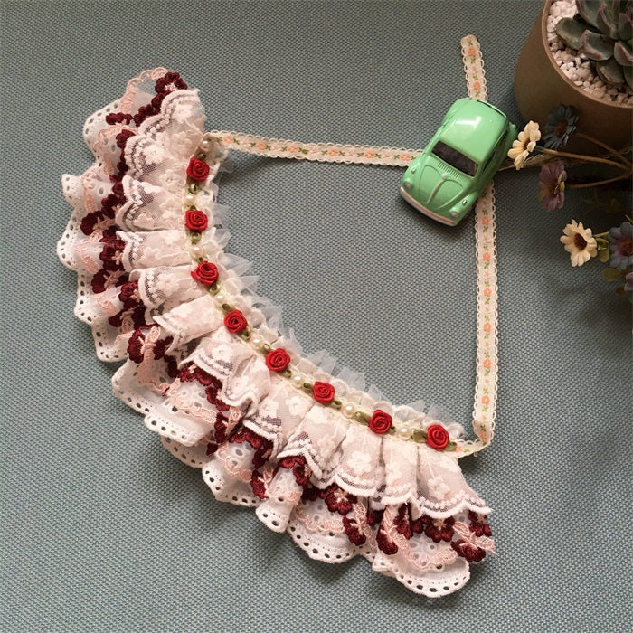 KFX-0647101 Cotton Lace Adjustable Bib Scarf for Pets - Available in Wine, Red, Pink, Sizes XS to XL