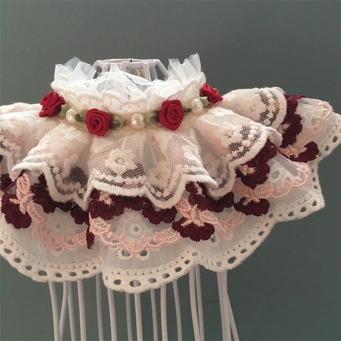 KFX-0647101 Cotton Lace Adjustable Bib Scarf for Pets - Available in Wine, Red, Pink, Sizes XS to XL