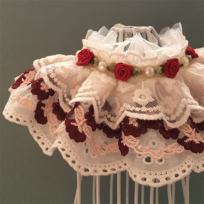 KFX-0647101 Cotton Lace Adjustable Bib Scarf for Pets - Available in Wine, Red, Pink, Sizes XS to XL