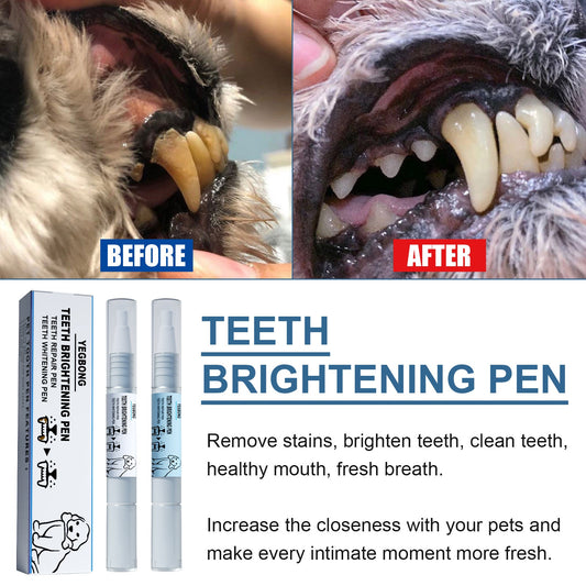 KFX-0652477 Pet Teeth Whitening Pen for Dogs and Cats - Tartar Remover with 2 Dental Brushes - 6ml Total