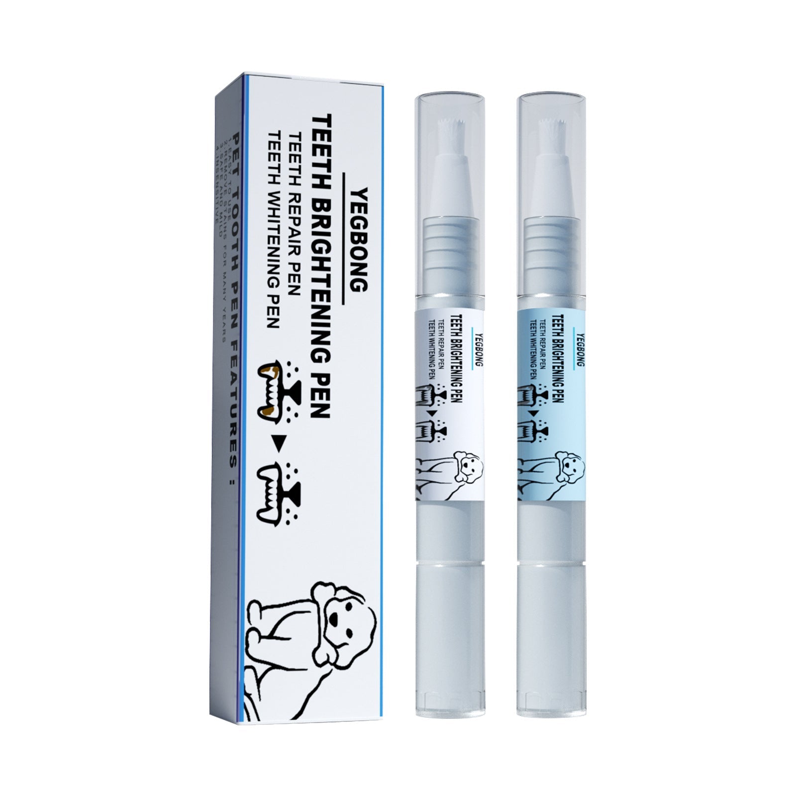 KFX-0652477 Pet Teeth Whitening Pen for Dogs and Cats - Tartar Remover with 2 Dental Brushes - 6ml Total